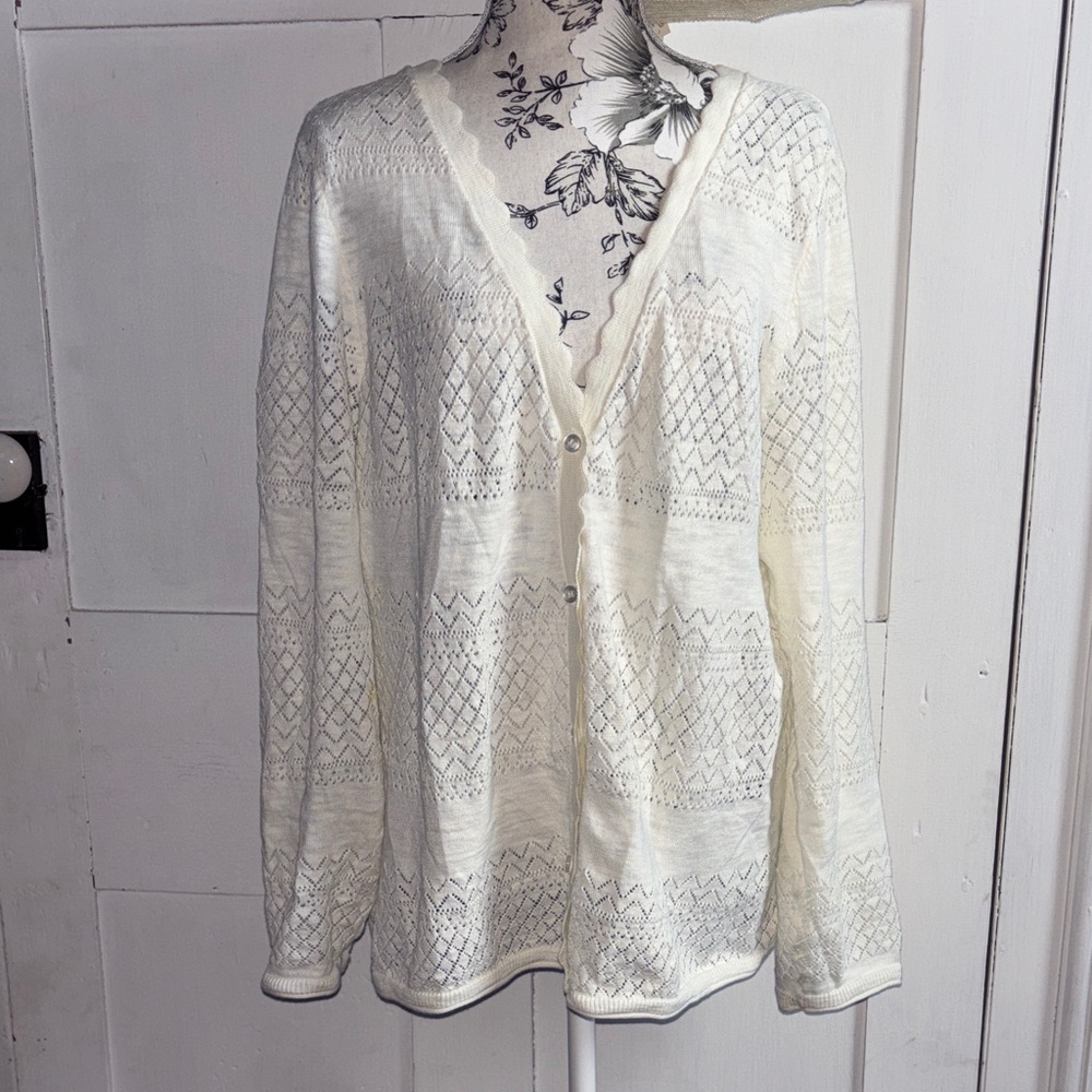 Frye Beige Cream Lace Knit Button Cardigan